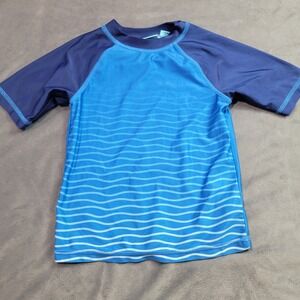 Lightning Bug Boys Blue Wave‎ Print Rash Guard Short Sleeve Swim Shirt Size 6